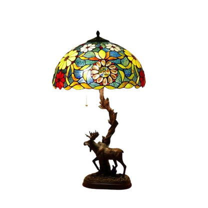 Traditional Tiffany Deer Resin Glass 1-Light Table Lamp For Study