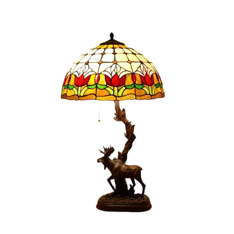 Traditional Tiffany Deer Resin Glass 1-Light Table Lamp For Study