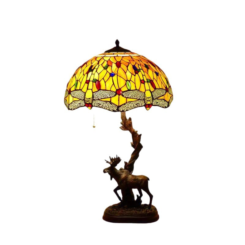 Traditional Tiffany Deer Resin Glass 1-Light Table Lamp For Study