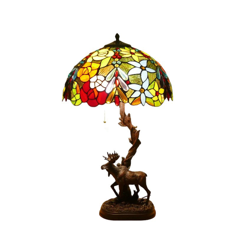 Traditional Tiffany Deer Resin Glass 1-Light Table Lamp For Study