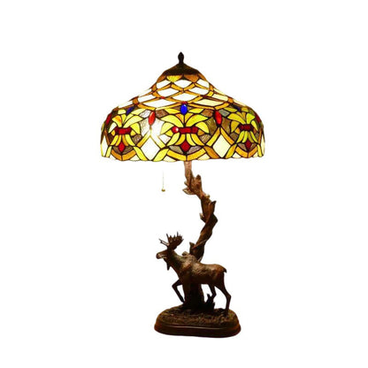Traditional Tiffany Deer Resin Glass 1-Light Table Lamp For Study