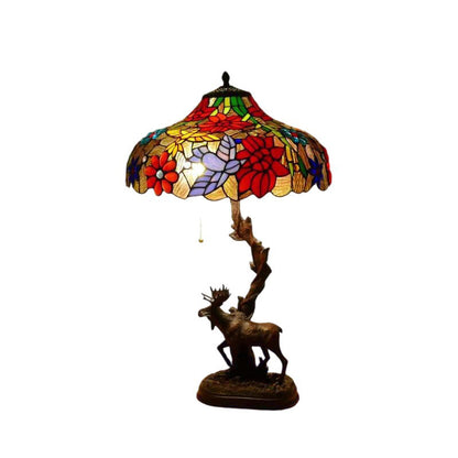 Traditional Tiffany Deer Resin Glass 1-Light Table Lamp For Study