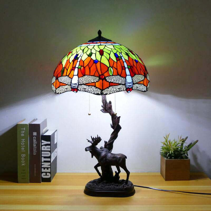 Traditional Tiffany Deer Resin Glass 1-Light Table Lamp For Study