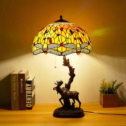 Traditional Tiffany Deer Resin Glass 1-Light Table Lamp For Study