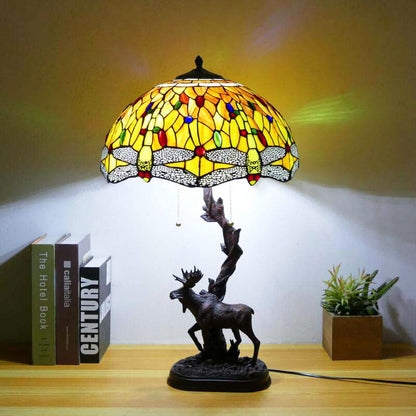 Traditional Tiffany Deer Resin Glass 1-Light Table Lamp For Study