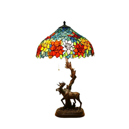 Traditional Tiffany Deer Resin Glass 1-Light Table Lamp For Study