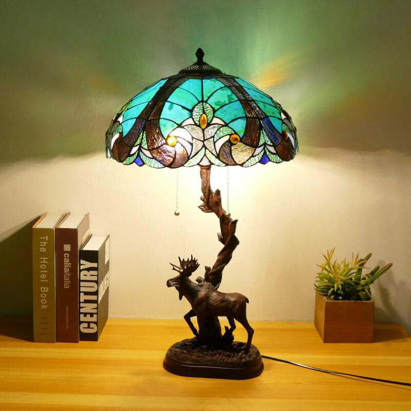 Traditional Tiffany Deer Resin Glass 1-Light Table Lamp For Study