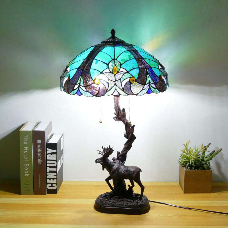 Traditional Tiffany Deer Resin Glass 1-Light Table Lamp For Study