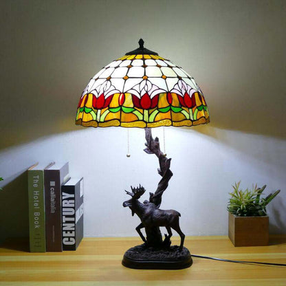 Traditional Tiffany Deer Resin Glass 1-Light Table Lamp For Study