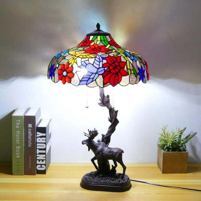 Traditional Tiffany Deer Resin Glass 1-Light Table Lamp For Study