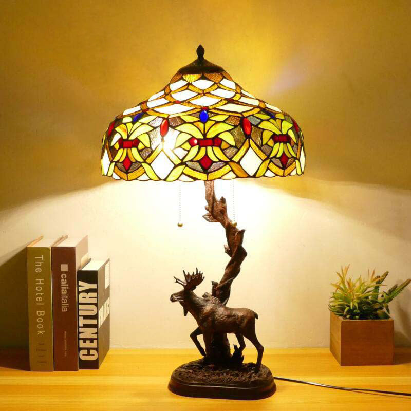 Traditional Tiffany Deer Resin Glass 1-Light Table Lamp For Study