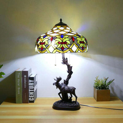 Traditional Tiffany Deer Resin Glass 1-Light Table Lamp For Study