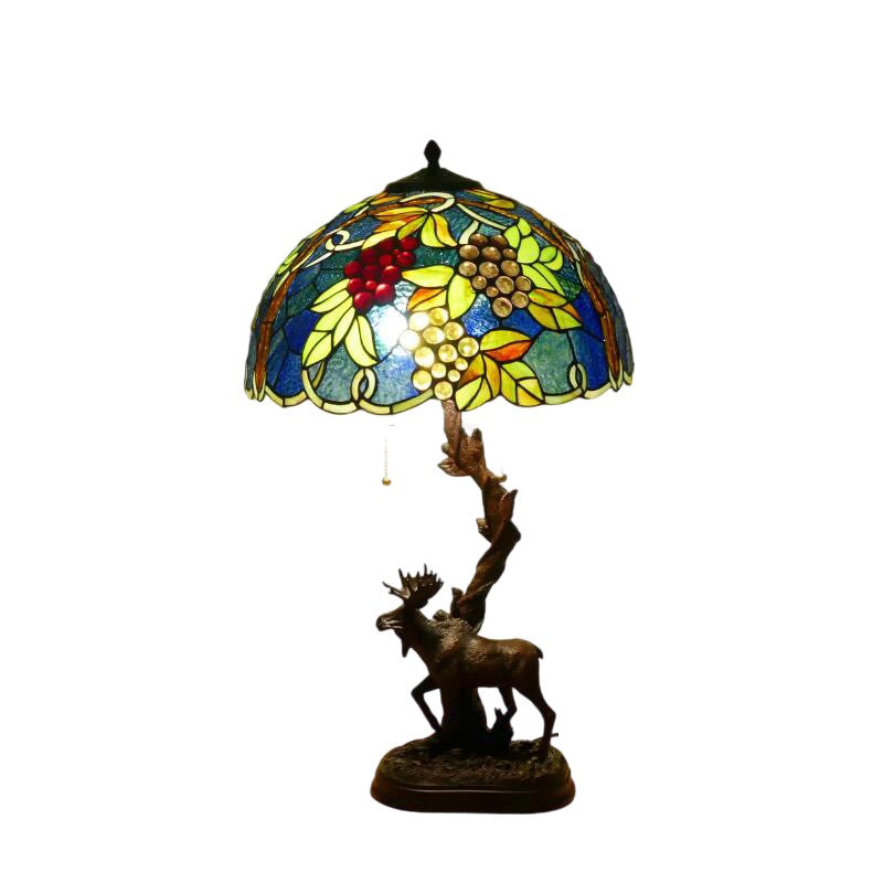 Traditional Tiffany Deer Resin Glass 1-Light Table Lamp For Study