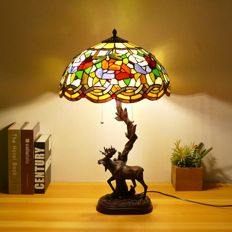 Traditional Tiffany Deer Resin Glass 1-Light Table Lamp For Study