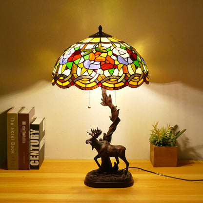 Traditional Tiffany Deer Resin Glass 1-Light Table Lamp For Study