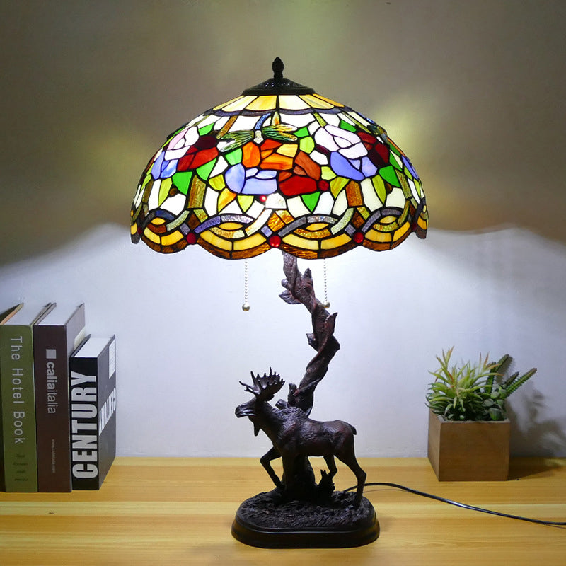 Traditional Tiffany Deer Resin Glass 1-Light Table Lamp For Study