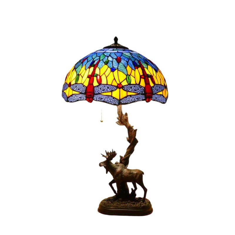 Traditional Tiffany Deer Resin Glass 1-Light Table Lamp For Study