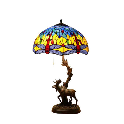 Traditional Tiffany Deer Resin Glass 1-Light Table Lamp For Study