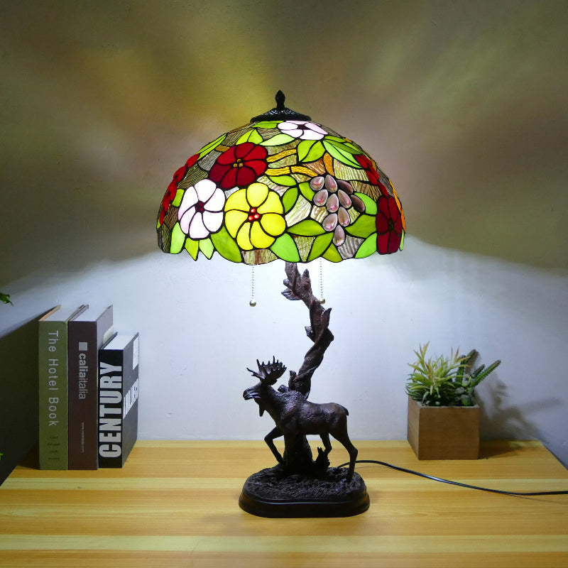 Traditional Tiffany Deer Resin Glass 1-Light Table Lamp For Study