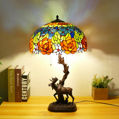 Traditional Tiffany Deer Resin Glass 1-Light Table Lamp For Study