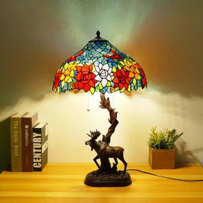 Traditional Tiffany Deer Resin Glass 1-Light Table Lamp For Study