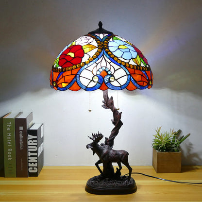 Traditional Tiffany Deer Resin Glass 1-Light Table Lamp For Study