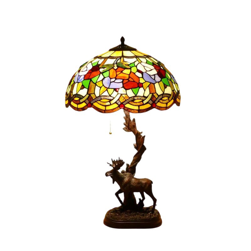 Traditional Tiffany Deer Resin Glass 1-Light Table Lamp For Study