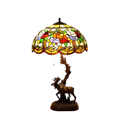 Traditional Tiffany Deer Resin Glass 1-Light Table Lamp For Study