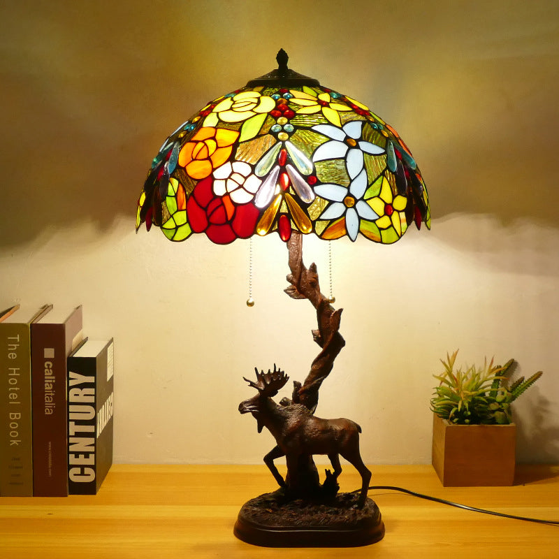 Traditional Tiffany Deer Resin Glass 1-Light Table Lamp For Study