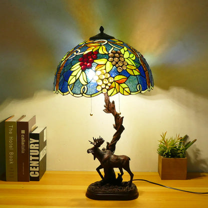 Traditional Tiffany Deer Resin Glass 1-Light Table Lamp For Study