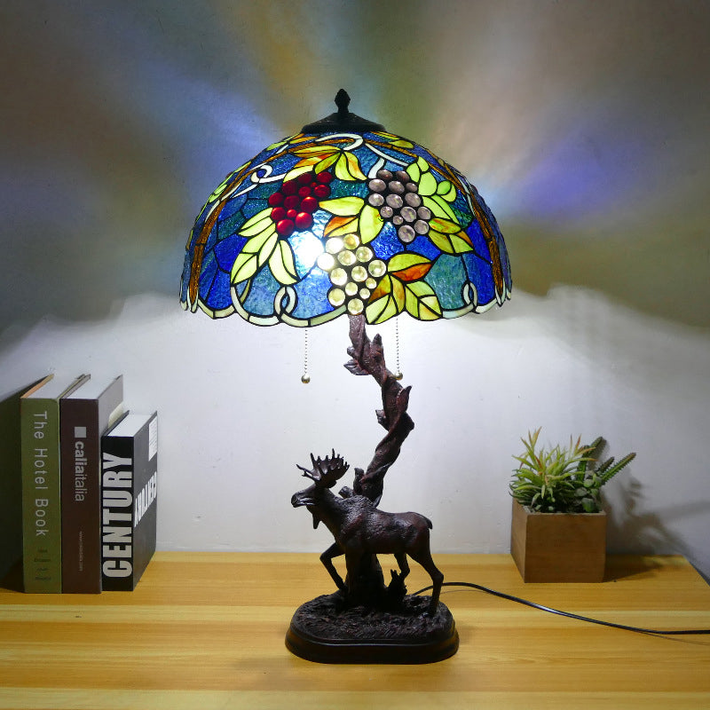 Traditional Tiffany Deer Resin Glass 1-Light Table Lamp For Study