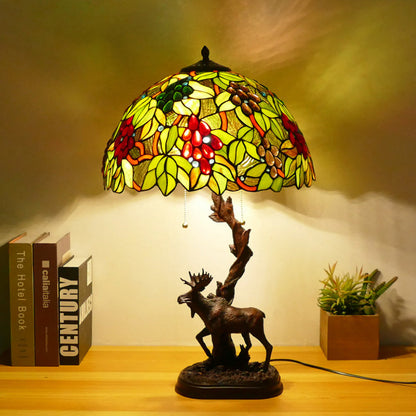 Traditional Tiffany Deer Resin Glass 1-Light Table Lamp For Study