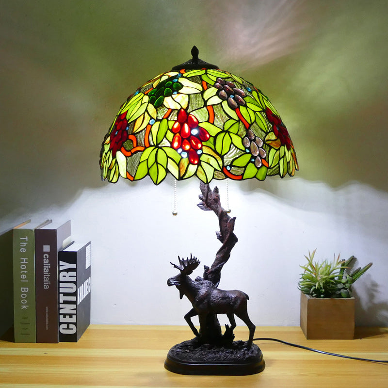 Traditional Tiffany Deer Resin Glass 1-Light Table Lamp For Study