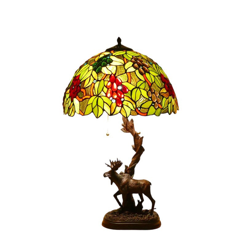 Traditional Tiffany Deer Resin Glass 1-Light Table Lamp For Study