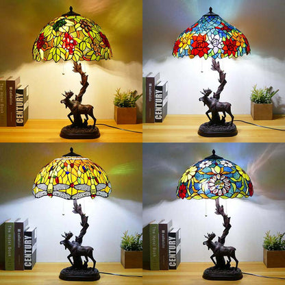 Traditional Tiffany Deer Resin Glass 1-Light Table Lamp For Study