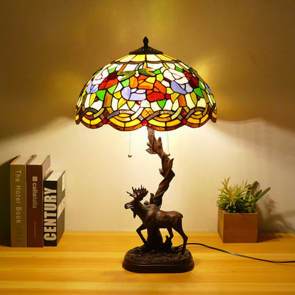 Traditional Tiffany Deer Resin Glass 1-Light Table Lamp For Study