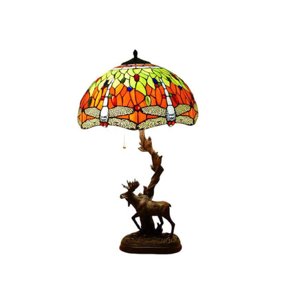 Traditional Tiffany Deer Resin Glass 1-Light Table Lamp For Study