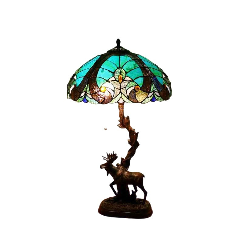 Traditional Tiffany Deer Resin Glass 1-Light Table Lamp For Study
