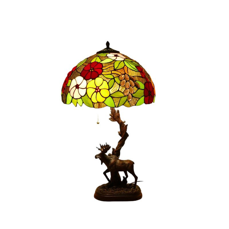 Traditional Tiffany Deer Resin Glass 1-Light Table Lamp For Study