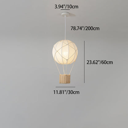Modern Minimalist Kids Hot Air Balloon Fabric Iron Rattan Weaving 1-Light Pendant Light for Bedroom