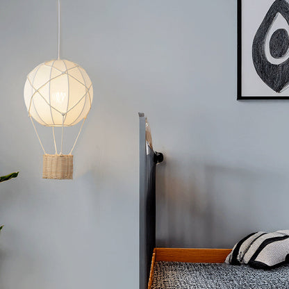 Modern Minimalist Kids Hot Air Balloon Fabric Iron Rattan Weaving 1-Light Pendant Light for Bedroom