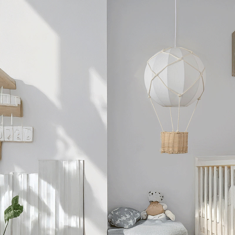 Modern Minimalist Kids Hot Air Balloon Fabric Iron Rattan Weaving 1-Light Pendant Light for Bedroom