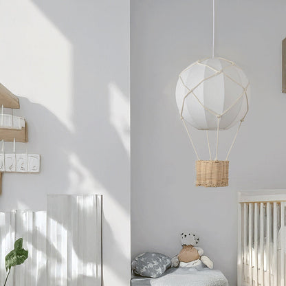 Modern Minimalist Kids Hot Air Balloon Fabric Iron Rattan Weaving 1-Light Pendant Light for Bedroom