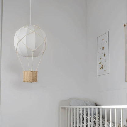 Modern Minimalist Kids Hot Air Balloon Fabric Iron Rattan Weaving 1-Light Pendant Light for Bedroom