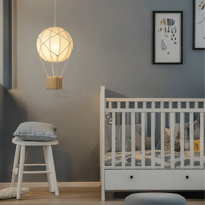 Modern Minimalist Kids Hot Air Balloon Fabric Iron Rattan Weaving 1-Light Pendant Light for Bedroom