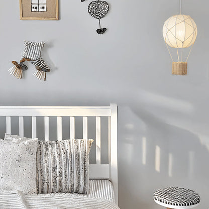 Modern Minimalist Kids Hot Air Balloon Fabric Iron Rattan Weaving 1-Light Pendant Light for Bedroom