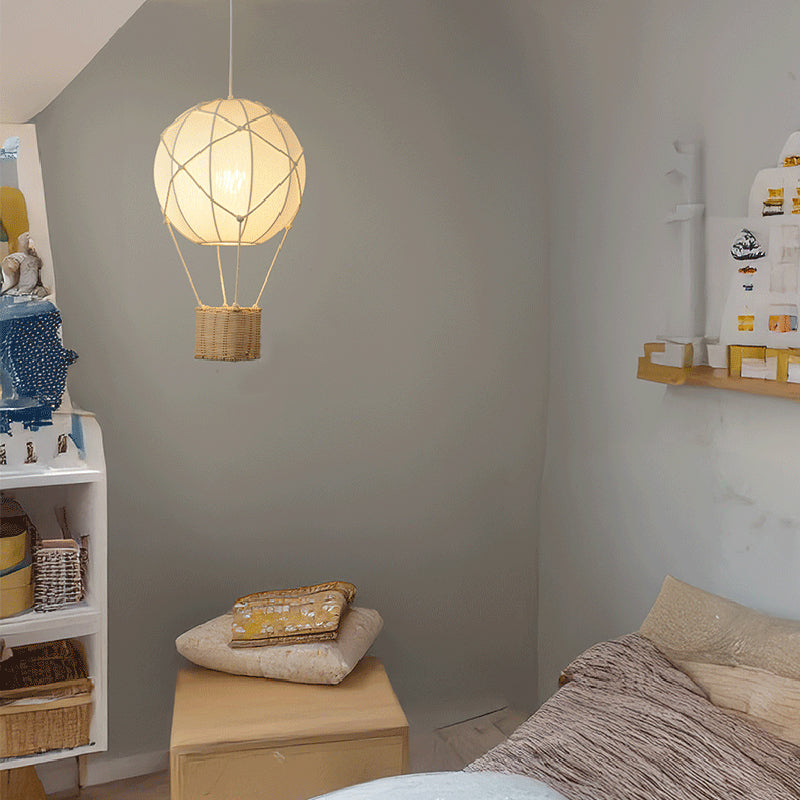 Modern Minimalist Kids Hot Air Balloon Fabric Iron Rattan Weaving 1-Light Pendant Light for Bedroom
