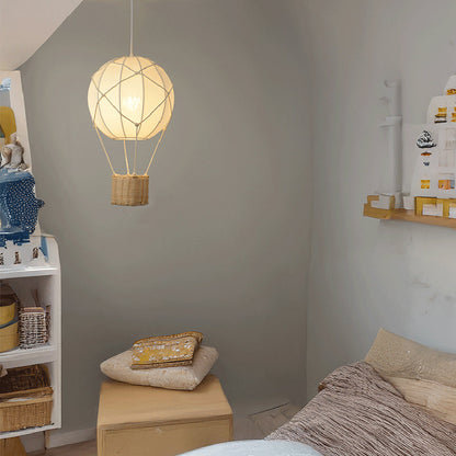 Modern Minimalist Kids Hot Air Balloon Fabric Iron Rattan Weaving 1-Light Pendant Light for Bedroom