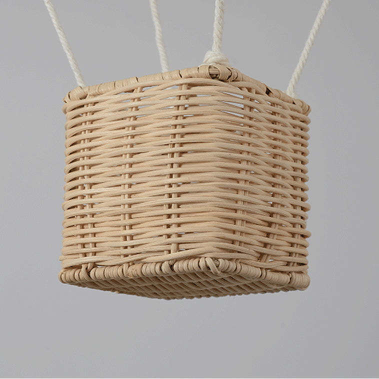 Modern Minimalist Kids Hot Air Balloon Fabric Iron Rattan Weaving 1-Light Pendant Light for Bedroom