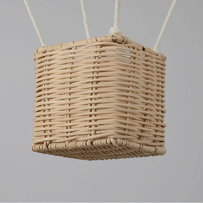 Modern Minimalist Kids Hot Air Balloon Fabric Iron Rattan Weaving 1-Light Pendant Light for Bedroom